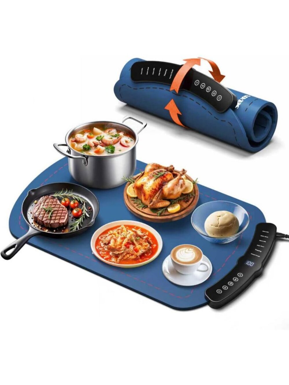 Food Warming Mat with 7 Temperature Settings & 4-Hour Timer - Heat Pad